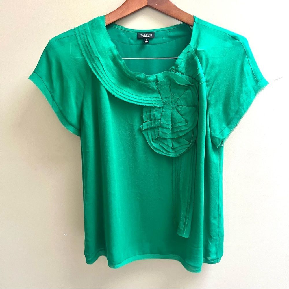 Talbots Vibrant Green Blouse with Ruffle Detail